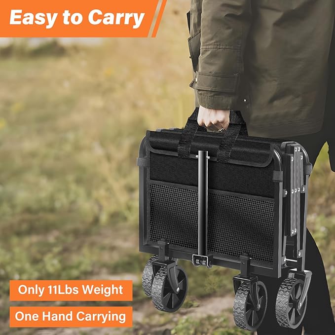 Wagons Carts Foldable Collapsible Wagon — Multi-Use Folding Utility Wagon Cart Portable for Groceries,Apartment Living,Sports,Park&Storage|Collapsible Wagon with Wheels for Yard Work,Shopping,Black
