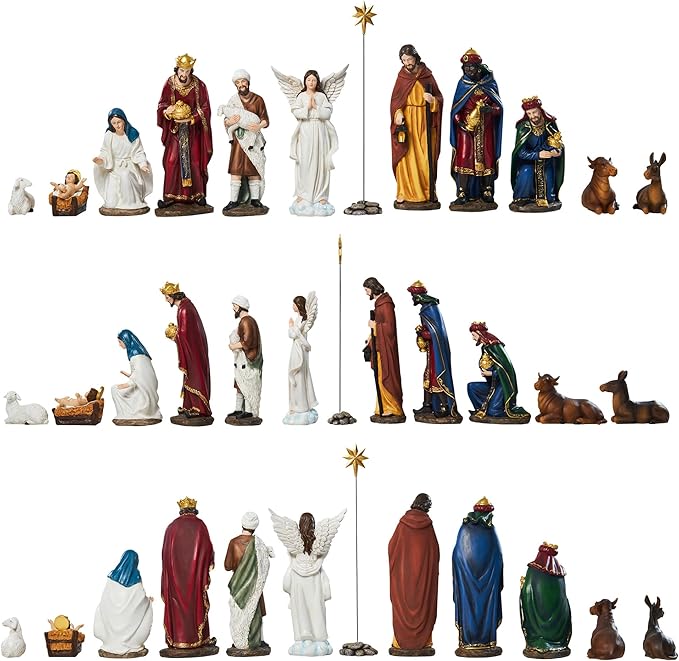 Nativity Sets for Christmas Indoor Set of 13 Pieces 11.8 Inches Resin Figurines Holiday Decorations Nativity Scene Tabletop Decor Religious Collection Gifts