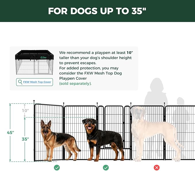 FXW Rollick Unleashed Dog Playpen for Indoor, Yard, RV Camping, 45 inch 8 Panels for Large Dogs│Patented