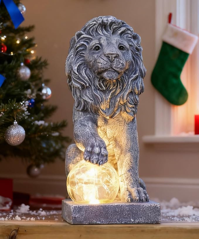 Lion Statue for Garden Decor: Outdoor Figurines Sculpture with Ball for Lawn Patio Yard Balcony - Gifts for Mom Grandma Women