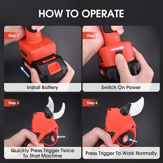 Electric Pruning Shears, 40mm 1.6" Cutting Diameter Cordless Power Pruner for Gardening with 2Pcs 2000mAh Rechargeable Batteries & Replacement Blades Set, Tree Pruner Branch Cutter(Red)