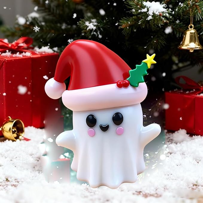 1 Pcs Christmas Ghost Figurine Cute Spooky Unique Design Cartoon Mini Figurines Desk Ornament Decorations Indoor for Christmas Decor Home Table Bedroom Office Desktop Display Ornaments