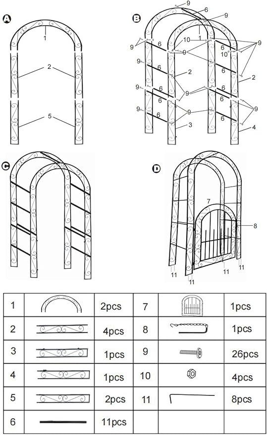 7 FT Elegant Garden Arch with Gate - Romantic Steel Wedding Arbor for Climbing Roses & Vines, Decorative Metal Archway for Lawn, Patio or Backyard, Classic Black