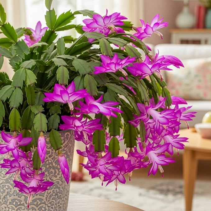 Thanksgiving Cactus Plants Live in 4" Pot, Holiday Christmas Cactus, Colorful Indoor Houseplant, Zygocactus Like, Ready to Bloom (Purple)
