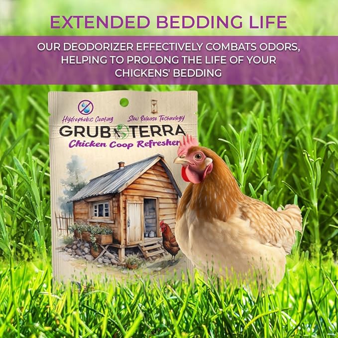 GrubTerra Chicken Coop Refresher Strongest Odor Eliminator for Cages, Pets, Runs, Multi-Purpose Zero Odor Neutralizer, Scent Remover Smell Control Solution for Clean Fresh Chicken Living Environment