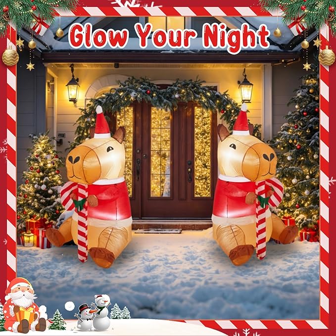 Shappy 6FT Capybara Inflatable Christmas Decoration - Large Blow Up Yard Decor with Built-in LED Lights, Cute Outdoor Indoor Xmas Display for Lawn, Garden, Party