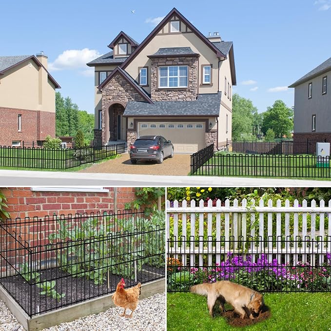 25 Panels No Dig Animal Barrier Fence, 32in(H) x 49ft(L) Garden Edging Border Fencing, Rustproof Metal Stakes Decorative Garden Fence, Dog Digging Defense Fencing Barrier for Outdoor, Yard, Patio