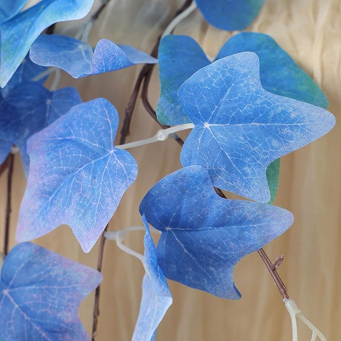mizii 5 Packs 360" Artificial Vines Blue Ivy Garland Realistic Fake Vine Silk Leaves Faux Hanging Plants Greenery Decoration for Outdoors Wedding Party Indoor Mantle Bedroom Home Decor (Blue Ivy)