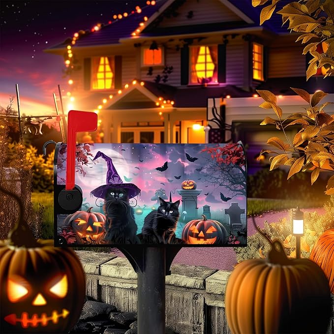 Happy Halloween Spooky Kittens Halloween with Pumpkin Magnetic Magnetic Mailbox Cover Standard Size 18X21 Letter Box Covers Decor for Outdoor Home Garden