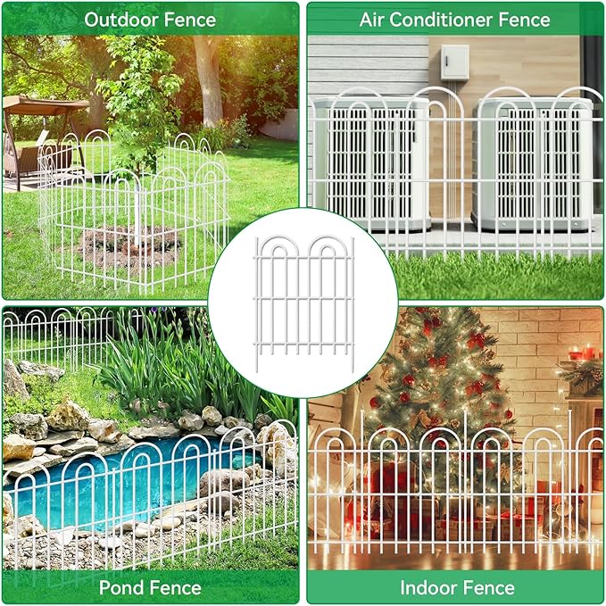 25 Panels Decorative Garden Fence, 32 in(H) X 50 ft(L) No Dig Dog Fence Outdoor for Yard, Rustproof Tall Metal Garden Fencing Animal Barrier with Ground Stakes, Temporary Fencing for Patio, White