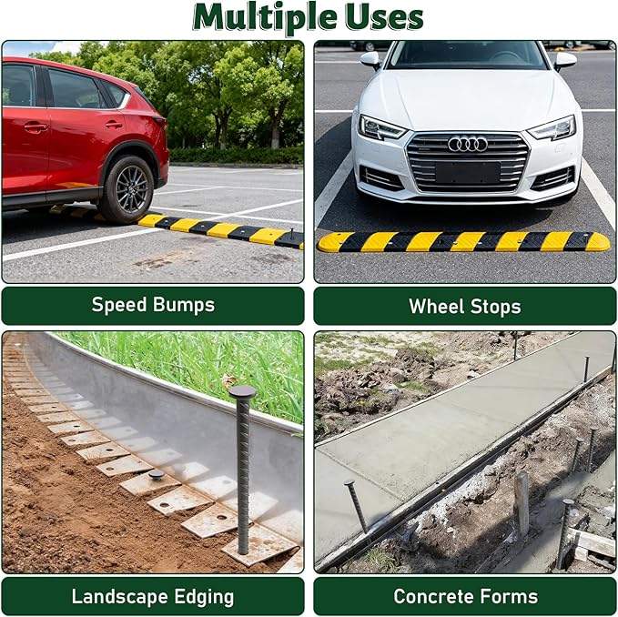 16 Inch Rebar Stakes - 1/2 Inch Diameter Galvanized Steel Ground Anchors Plant Support Metal Garden Stake Heavy Duty Anchoring Spikes for Speed Bump, Parking Curb and Camping Tent (10 Pack)