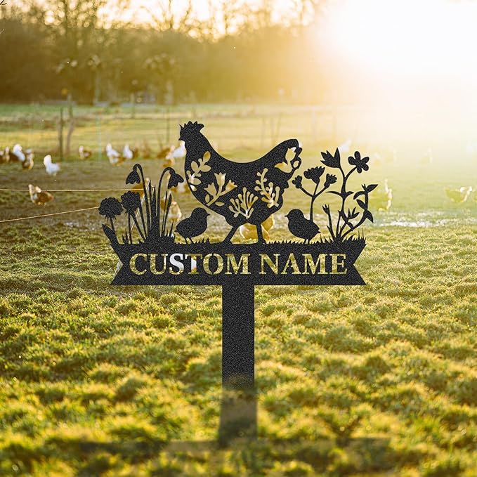 Personalized Metal Chicken Coop Sign, Custom Name Chicken Coop Signs for Outside, Decorative Garden Stakes, Metal Yard Art, Backyard Farmhouse Decor, Chicken Gifts for Women Man Color11