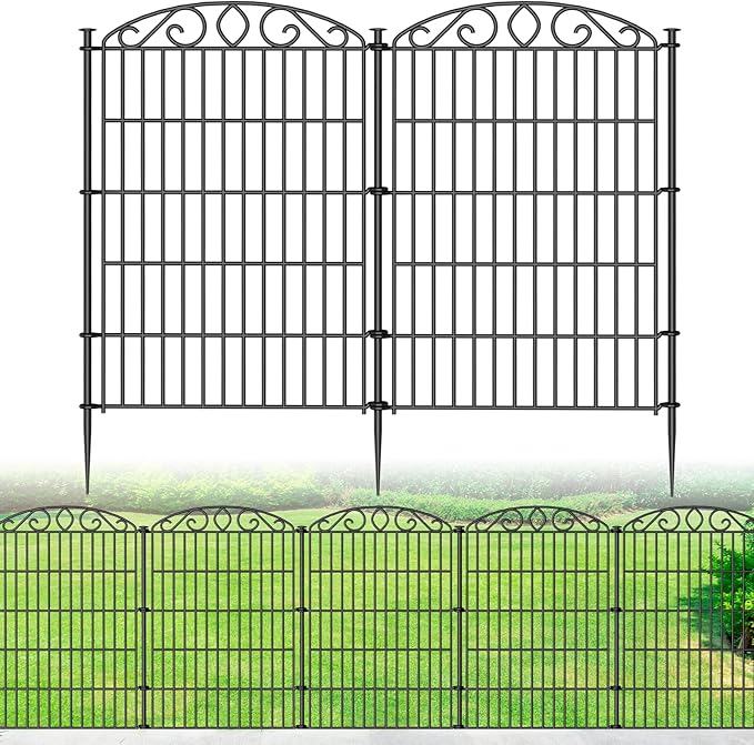 No Dig Decorative Garden Fence 6 Panel - 36in H x 12ft L, Tall Animal Barrier for Dogs Rabbits, Rustproof Metal Wire Panels for Yard, Patio, and Outdoor Border Use