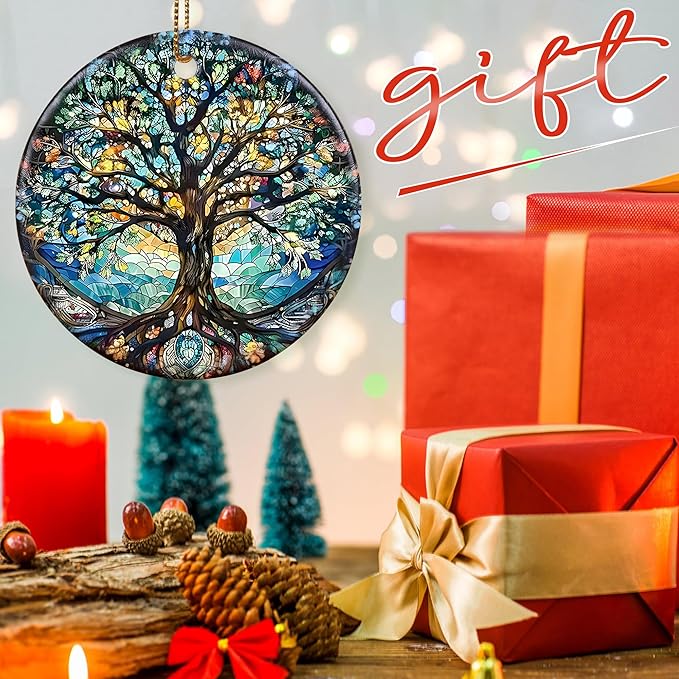 Colorful Ceramic Tree of Life Christmas Ornament, Tree of Life Ornaments for Christmas Tree, Holiday Decorations, Christmas Decor, Tree of Life Gifts, Christmas Ornament Gift Ideas - Pattern A