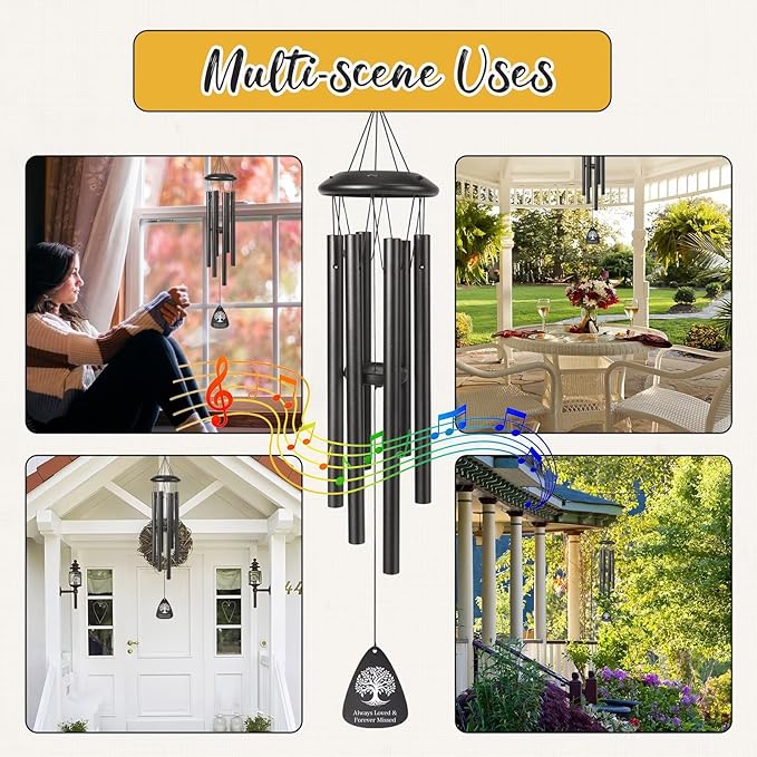 Memorial Gifts for Loss of Sister, 25''Memorial Wind Chimes of Sympathy Gifts for Loss of Sister,Condolence/Bereavement/Remembrance Gift,Windchimes in Memory,Funeral Decor for Garden Outside,Black