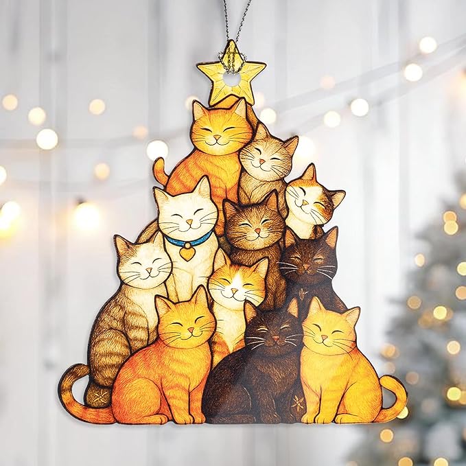 Funny Christmas Cat ornaments 2025 - Cat christmas ornament - Cat ornaments for christmas tree - Gray Orange Tuxedo cat for christmas decor - Funny Christmas ornaments 2025 - Christmas Decoration