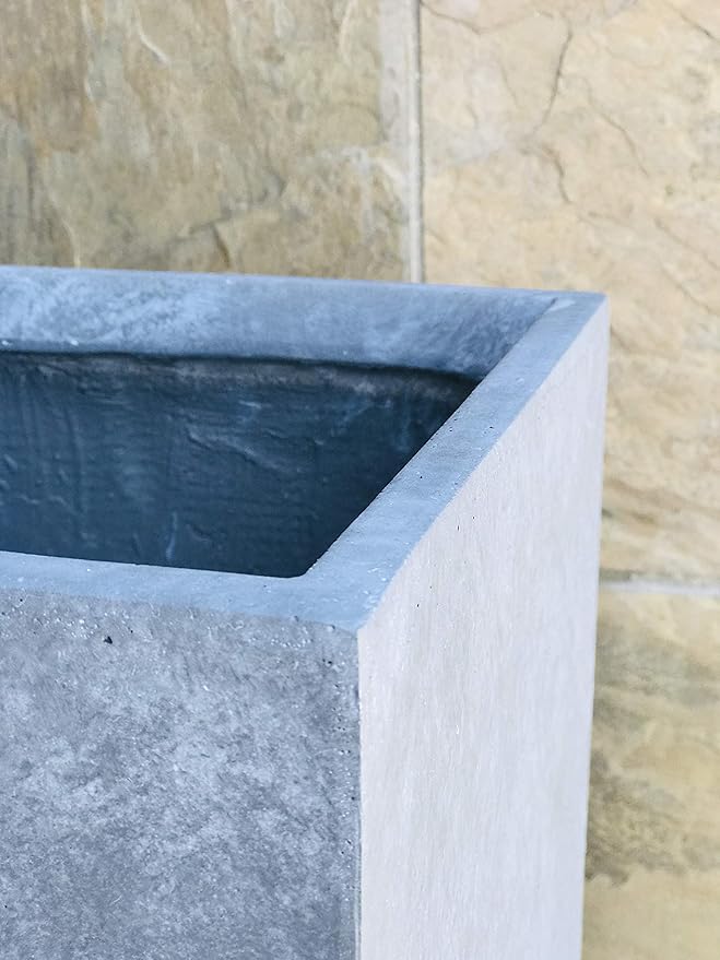 Kante 18.5",15.7",12.6" H Tall Rectangular Concrete Planters Set of 3, Outdoor Indoor Lightweight Plant Pots with Drainage Hole and Rubber Plug, Modern Style for Home Garden Patio, Slate Gray