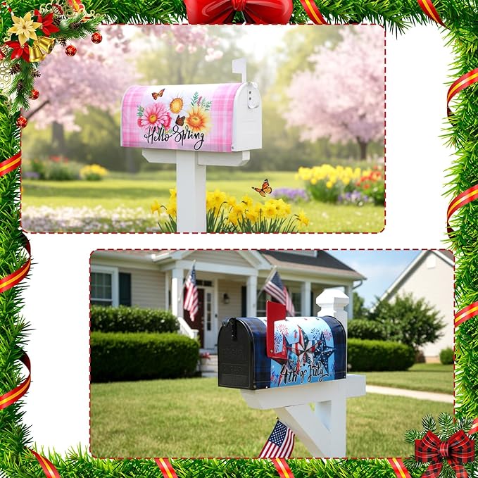 12 Pcs Seasonal Mailbox Covers Magnetic Standard Size 18 x 21 Inch Shamrocks Easter Spring Summer Fall Winter Magnetic Mailbox Covers for Garden Yard Outdoor Decor(Plaid Style)