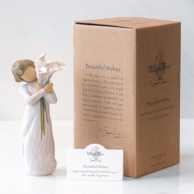 Willow Tree Beautiful Wishes, A Gathering of Beautiful Wishes for You - Love, Health, Happiness, A Gift That Expresses Caring or for Those Who Love Flowers, Sculpted Hand-Painted Figure