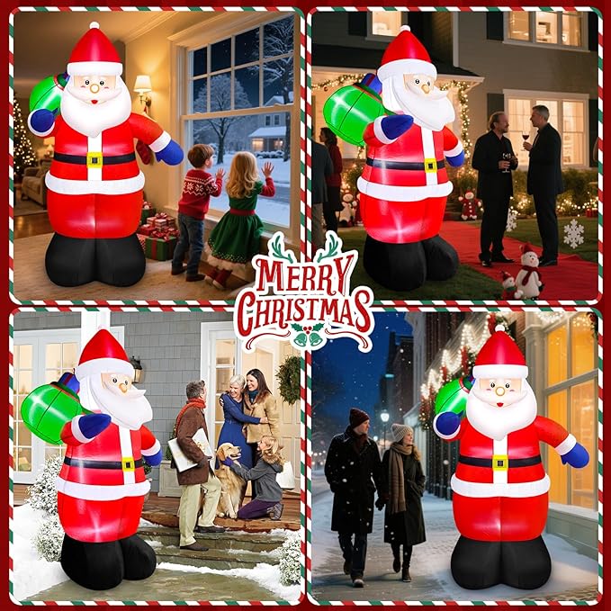 Danxilu 8 FT Christmas Inflatable Santa Claus with Gift Bag Outdoor Decorations, Blow Up Giant Santa IP44 Weatherproof Xmas Decor Built-in LED Lights for Yard Outside Lawn Patio Holiday