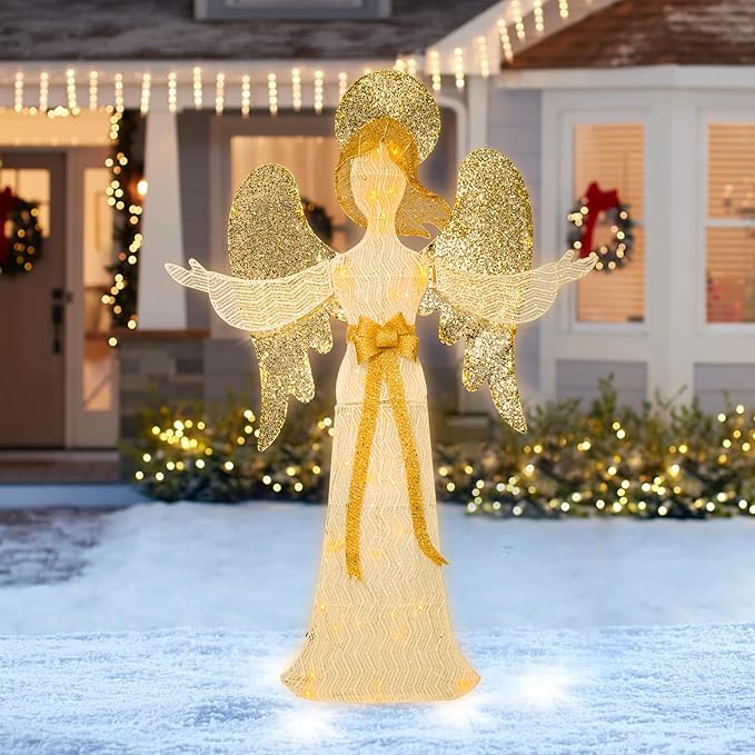 Christmas Outdoor Decorations Lighted Angel 48" Xmas LED Warm Lights Decor Indoor, Large Outdoor Holiday Decorations for Home, Yard, Garden, Porch