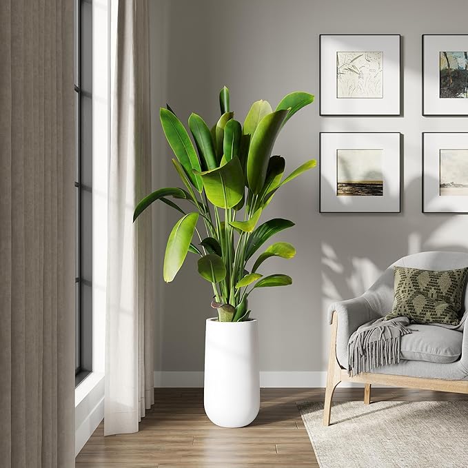 DTY Signature Mount Princeton Tall Planter - Medium White 19.9 Inch Height Modern Indoor & Outdoor Fiberstone Planter for Outdoor Plants