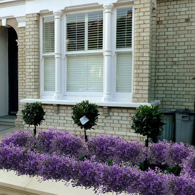CATTREE Artificial Plants Shrubs Bushes, Plastic Fake Flowers Wedding Indoor Outdoor Home Garden Verandah Kitchen Office Table Centerpieces Arrangements Christmas Decoration - Deep Purple 4 pcs