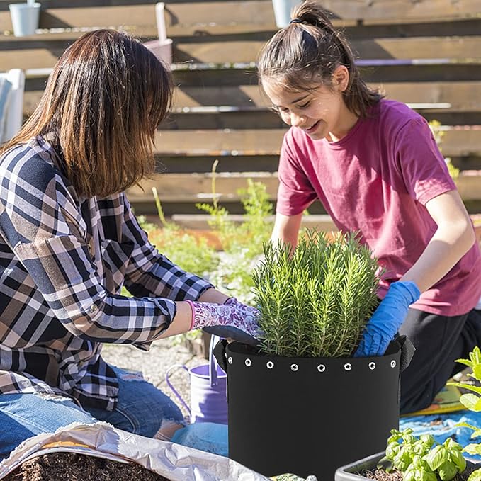 15 Gallon Plant Grow Bags 5-Packs with Holes,Thichkened Non-Woven Aeration Fabric Pots with Handles - Reinforced Weight Capacity