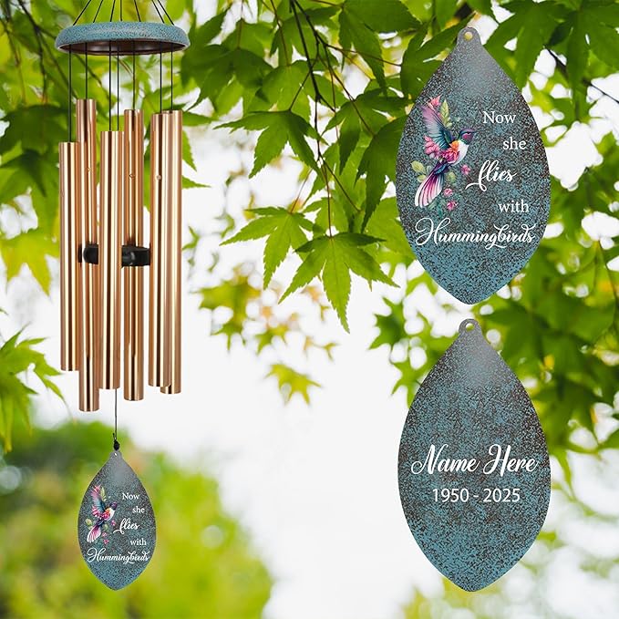 ASTARIN Personalized Memorial Wind Chimes, 35" Deep Tone Hummingbird Wind Chimes Memorial Gifts for Loss Mom Dad, Sympathy Windchime in Loving Memory of Loss Loved One(Produced in USA)