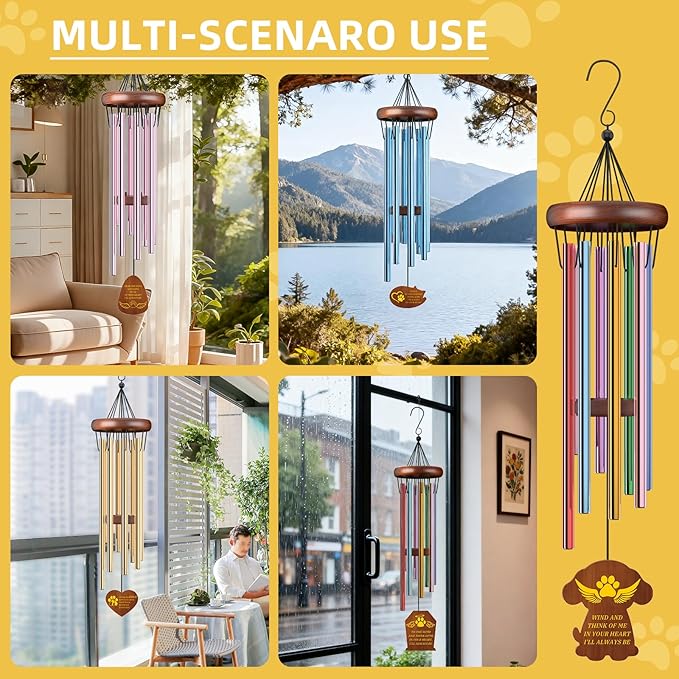 Personalized Pet Memorial Wind Chimes Custom - Custom Dog Memorial Wind Chime - Bereavement Gift for Pet Loss, Healing Wind Chimes for Loss of Cat (Standard Shapes)