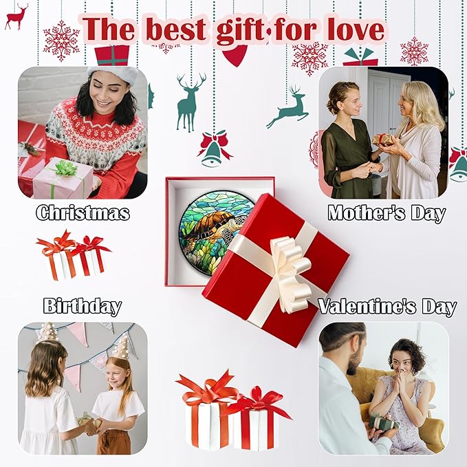 Stained Glass Window Hanging - Cute Sea Turtle Suncatcher for Door Garden Yard Blue Ocean Sun Catchers Decor Christmas Mother's Day Birthday Children's Gifts for Women Mom Nana Friend 6.3 in