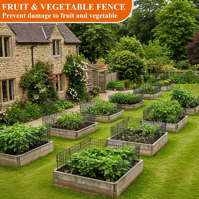 Garden Border Edging Fences, 12.32"*16.81" Decorative Fence Panel, Small Garden Fence Animal Barrier, No Dig Fences Barrier, Square 6 Pcs Black Metal Fencing, Dog Fencing Blocker for Yard, Flower Bed