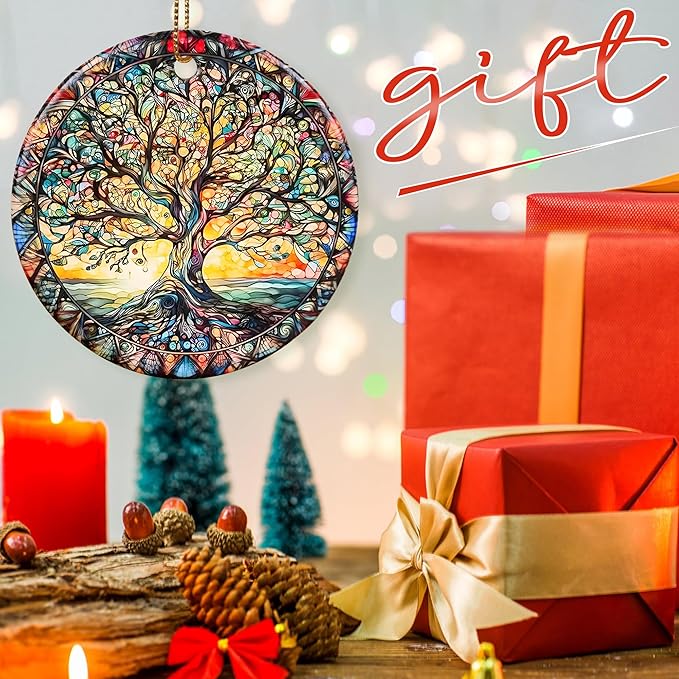 Colorful Ceramic Tree of Life Christmas Ornament, Tree of Life & Christmas Ornaments for Tree, Holiday Decor - Pattern C