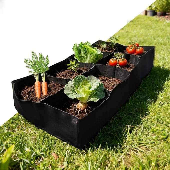 8 Grids Fabric Raised Garden Bed, 128 Gallon Rectangle Plant Grow Bags, Breathable Planting Containers for Growing Flowers, Fruits and Vegetables