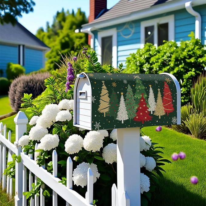 Christmas Large Mailbox Covers Magnetic Oversized Xmas Tree Print Forest Green Winter Mailbox Wraps Holiday Themed Outdoor Decorative Letter Box Cases for Home Garden Outside Decor, 25.5x21 Inch