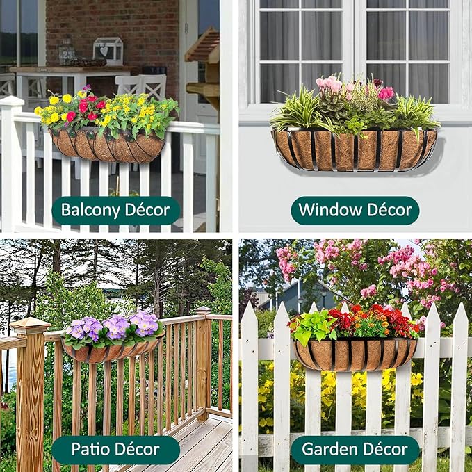 4 Packs 30 inch Trough Coco Coir Liner for Hanging Basket Planter Replaceable Natural Coconut Fiber Liners for Hanging Baskets Window Box Garden Fence Flower Pots Outdoor Indoor (4pcs 30 inch)