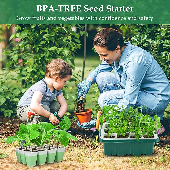 Seed Starter Tray, 48 Cells Indoor Seed Starter Kit, Flexible Silicone Designed Seedling Starter Trays, Germination Tray with Humidity Dome & Lids(4in Height), Reusable & Dishwasher Safe, BPA-Free