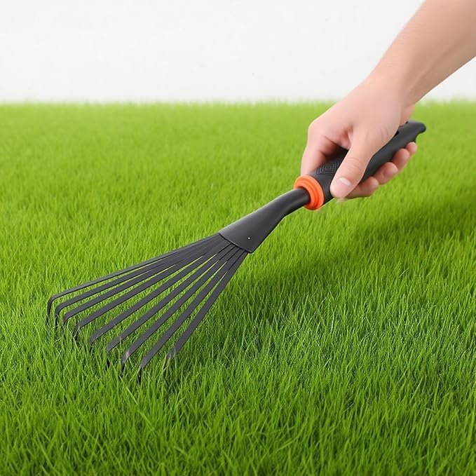 2 Pcs Gardening Hand Rake, 14.5" Alloy Steel Short Handle Shrub Rake for Soil Loosening, Planting and Spreading Mulch, Raking Flower Beds