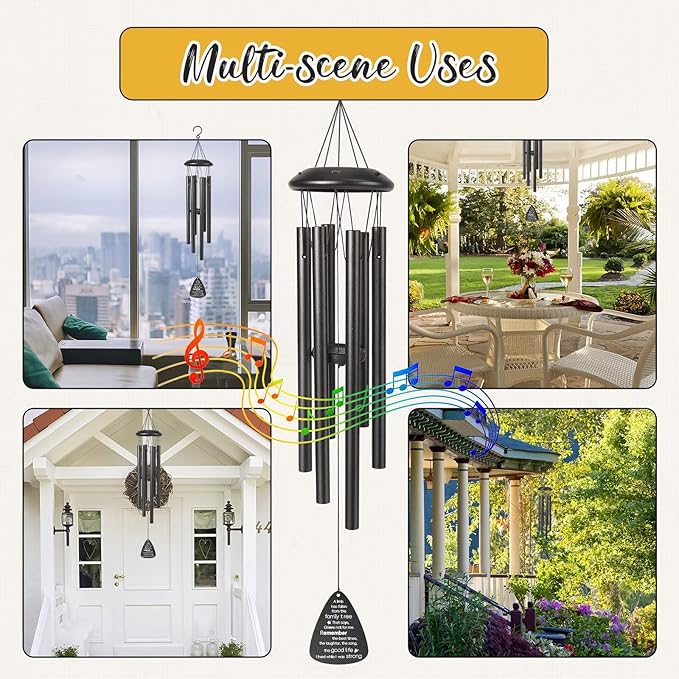 Memorial Gifts for Loss of Loved one, 25''Memorial Wind Chimes of Sympathy Gifts for Loss of Love one,Condolence/Bereavement/Remembrance Gift,Windchime in Memory,Funeral Decor for Garden Outside,Black
