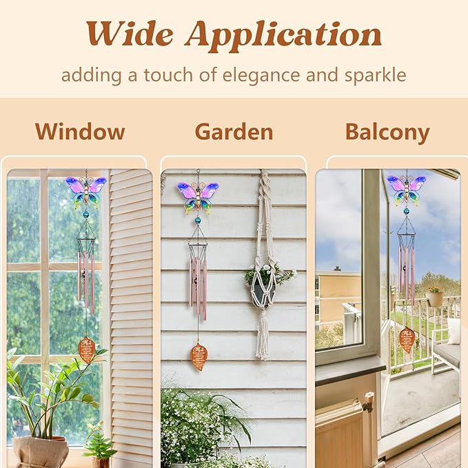Butterfly Sympathy Wind Chimes for Loss of Mom,Memorial Gifts for Loss of Mom,Loss of Mother Sympathy Gifts,Bereavement Gift Ideas,Windchimes Outdoors