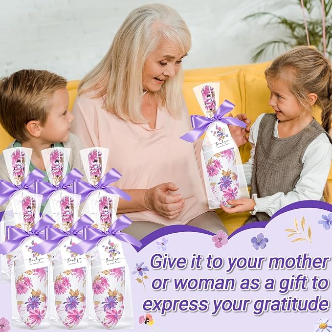 Capoda 12 Sets Floral Garden Shovels Bulk Gardening Gift for Women Thanksgiving Garden Tools Floral Hand Heavy Duty Trowels Thank You Cards with Bags for Christmas Mom Birthday Teacher(Purple,Elegant)