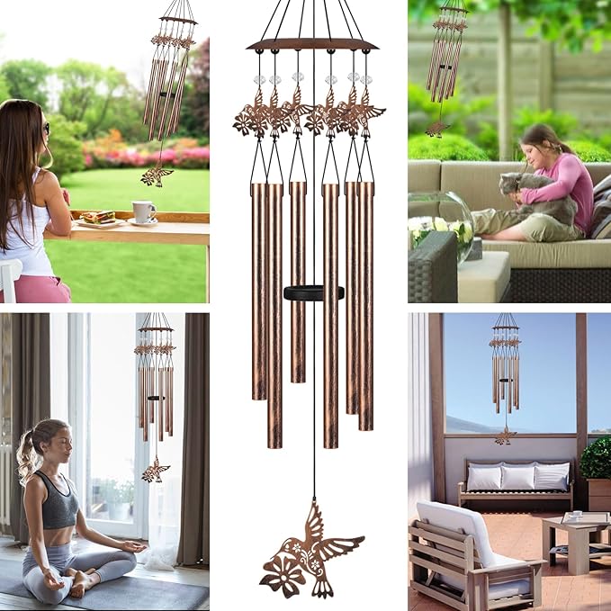 Wind Chimes with Sympathy Wind Spinner,Outside Garden Decor for Women Mom,Memorial Wind Chimes for Loss of Loved One Prime,Bereavement/Sympathy/Memorial Gift (Hummingbirds)