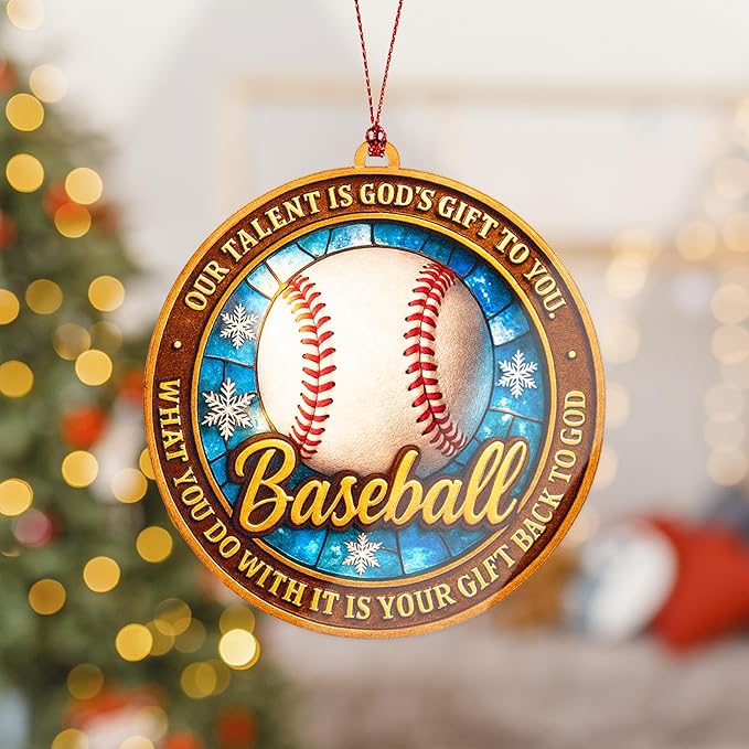 Baseball Ornament – Baseball Ornaments for Christmas Tree – Base Ball Christmas Decor – Christmas Ornament 2025 -Suncatcher Effect Window – White Elephant Gifts - Xmas Tree Funny Decoration
