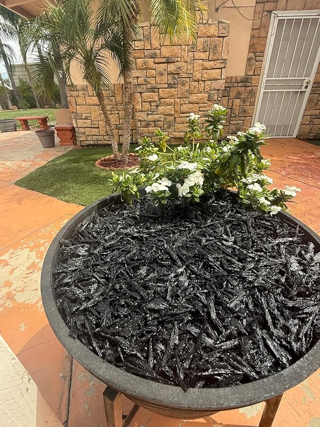 ā 100% Wire-Free Premium Grade Shredded Rubber Mulch for Playgrounds & Landscaping | Safe for Kids & Pets, No Replacement Needed, Ultra Durable | Black, 20 lb (1.2 cu ft)