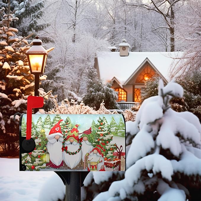 Winter Gnome Mailbox Covers Magnetic Standard Size Mail Box Post Cover Snowman Snowflake Xmas Mailbox Wraps Gift Holiday Waterproof 21 X18 Inch