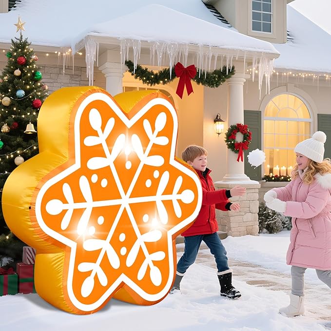 5FT Christmas Inflatable Snowflake Gingerbread Blow-up Giant Gingerbread Snowflake Built-in 3 LED Lights for Christmas Inflatables Outdoor Decorations Winter Xmas Party Decor for Yard Garden Lawn