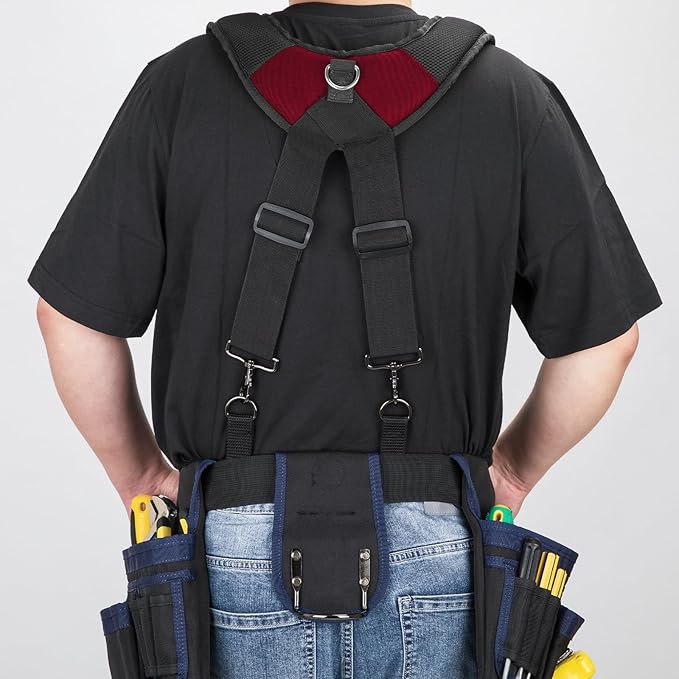 Tool Belt Suspenders, Work Belt Suspender Suitable for Construction Electrician Tool Belt with Adjustable Straps (red)
