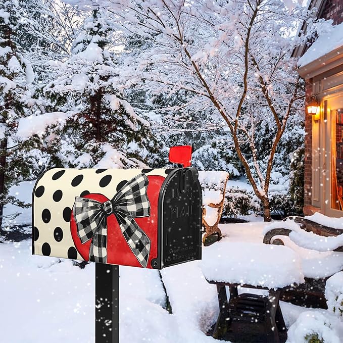 Valentines Mailbox Covers Magnetic Red Love Heart Mailbox Cover Standard Size 21x18 inch Polka Dot Bowknot Buffalo Plaid Decorative Mailboxes for Outside Garden Yard