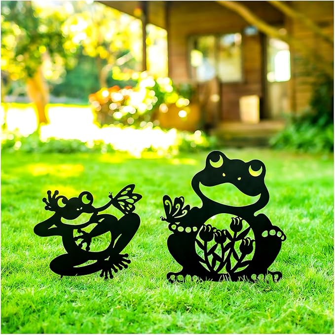 Frog Metal Decorative Garden Stakes Frog Gifts for Women Men Mom Birthday Gifts Silhouette Statues for Garden Decor, Yard Art, Patio, Outside, Lawn Ornaments, Outdoor Decorations
