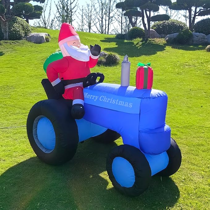 DearSun 5.5FT H Christmas Inflatable Santa Claus Drive Tractor with Build-in LED Lights, Blow up Christmas Inflatable Outdoor Decorations Large Party Yard Decoration